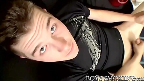Skinny Twink Jizzes On Himself While Chain-smoking